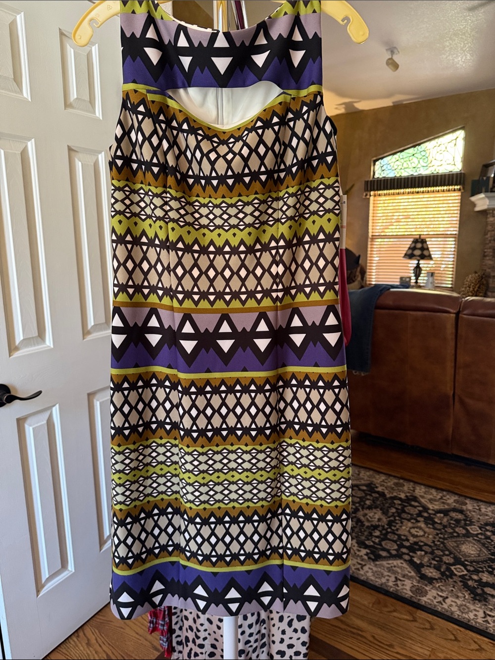 Muse Geometric Pattern Midi Skirt in Purple, Olive, Black, Cream